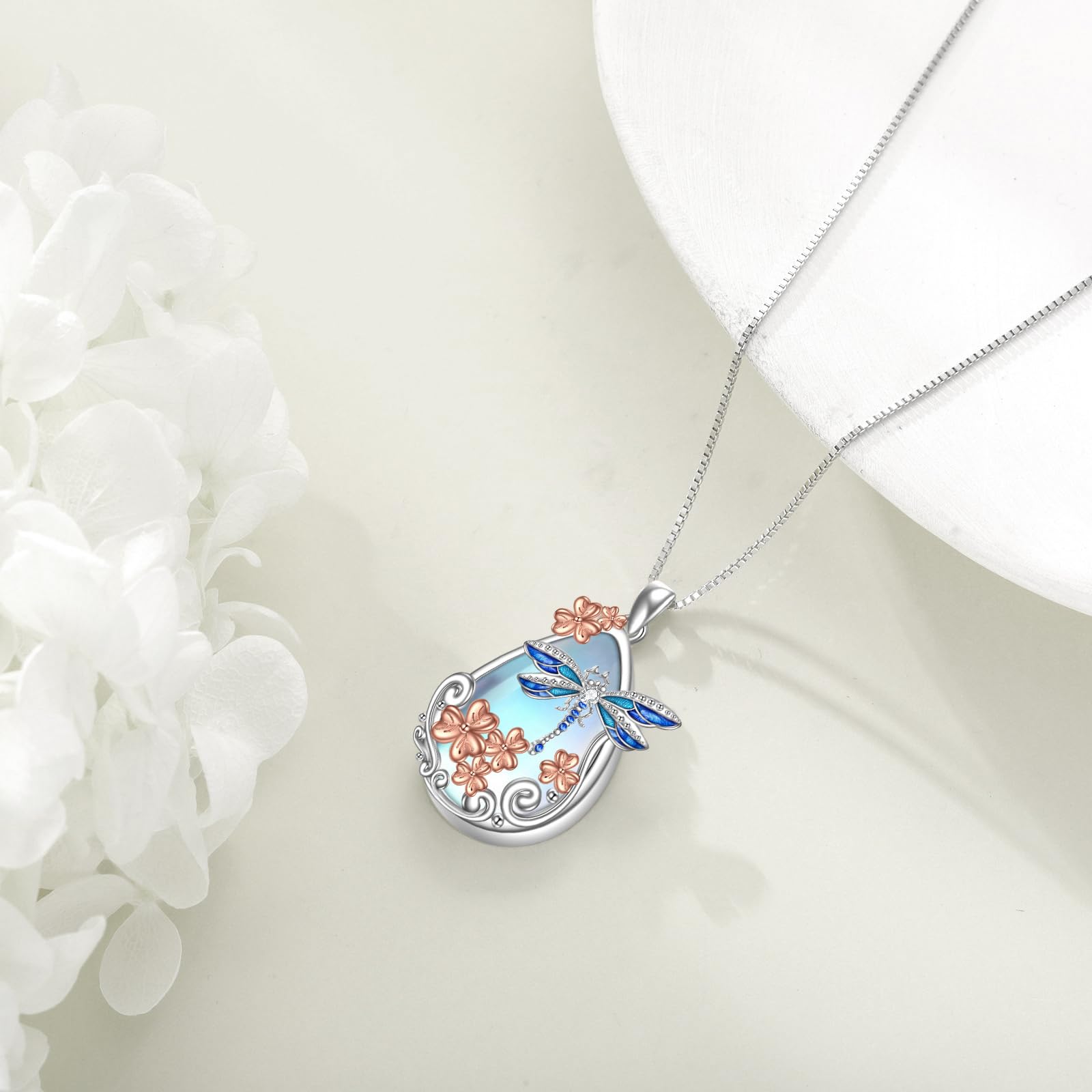 Collana con ciondolo a forma di farfalla/trifoglio/gatto/libellula/stella/medusa/sirena/gufo con pietra di luna per donna in argento Sterling con farfalla e pietra di luna