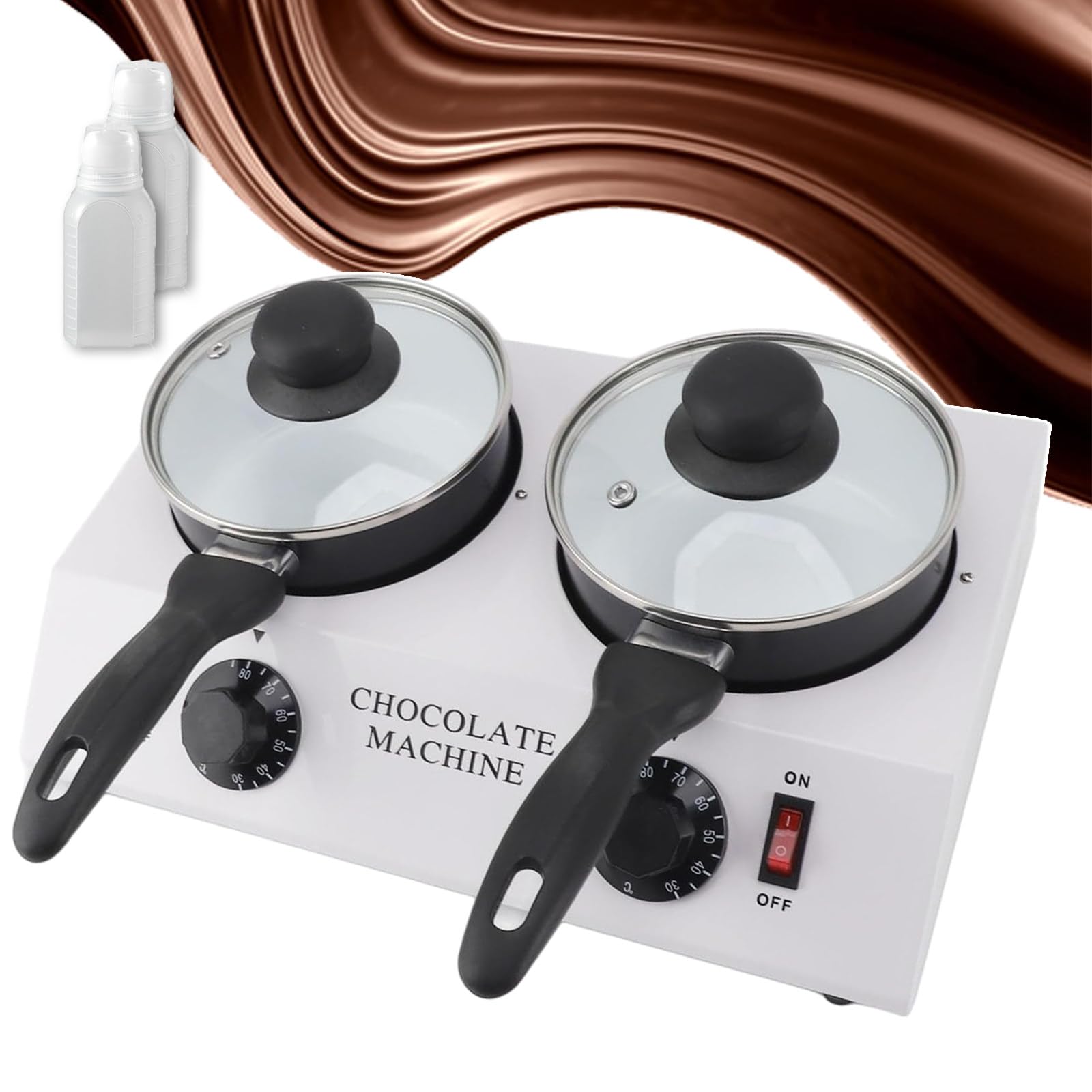 Pot À Chocolat 80W avec Double Pot, Machine À Tempérer Le Chocolat Antiadhésive avec 30~85 °C, Machine À Fondre Électrique Réglable pour Faire du Chocolat – 4 Outils De Cuisson