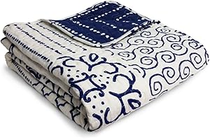 Lush Décor Monique Soft Quilted Decorative Throw Blanket for Couch, 50" x 60", Blue