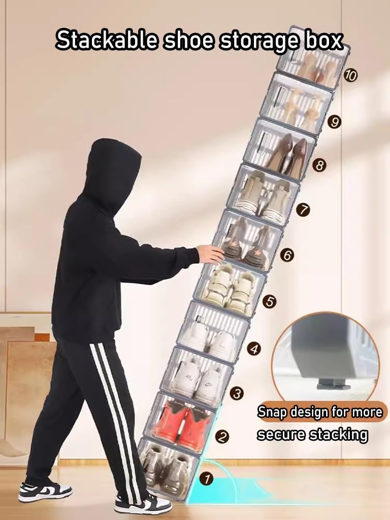 Boite a Chaussure 18 Pièces Boîtes De Rangement Pour Chaussures, Boîte À Chaussures En Plastique Transparent, Boîte À Chaussures Empilable, Conteneur De Rangement Pour Chaussures De Sport Avec Couverc