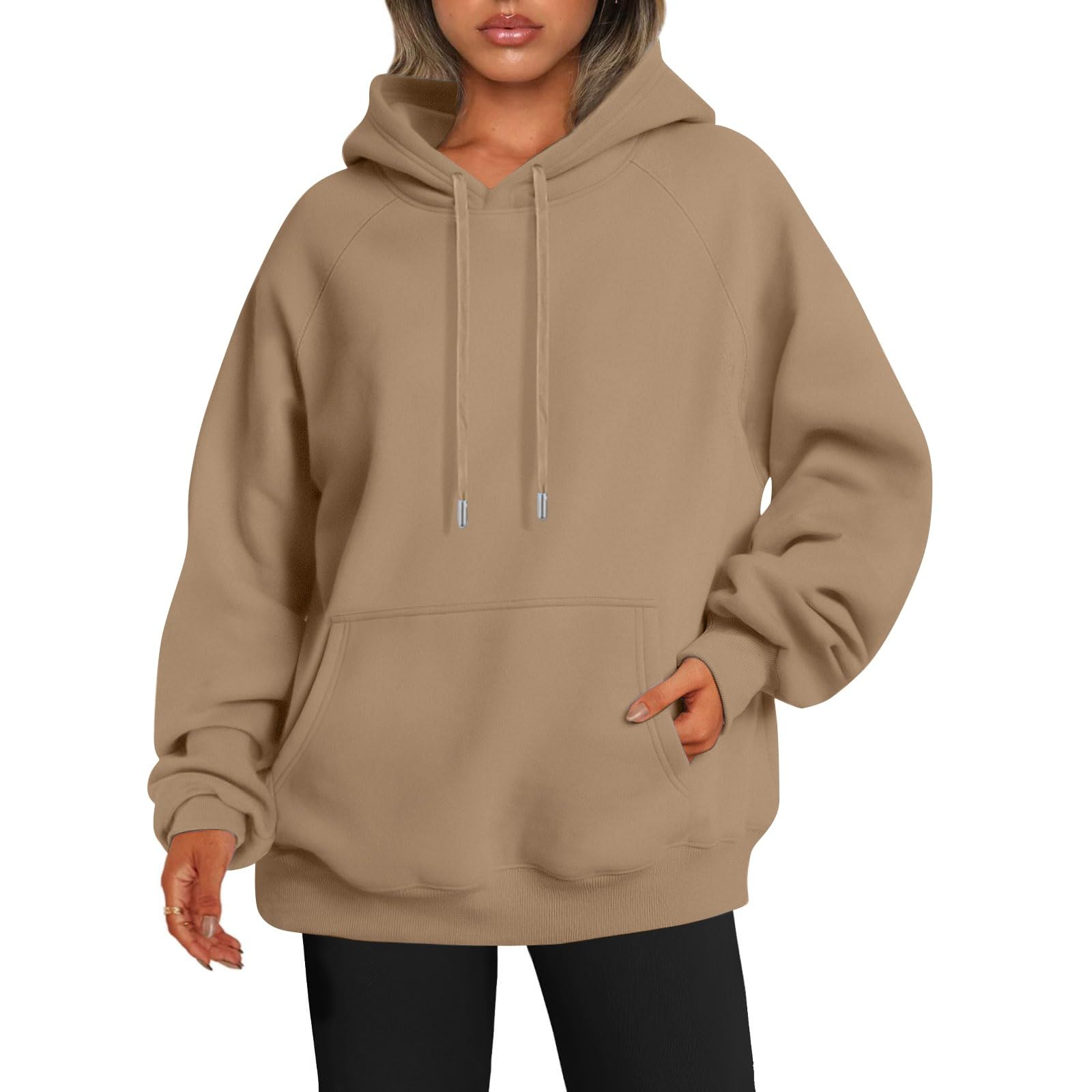 VJGOAL Hoodies for Women Uk Women's Solid Color Plush And Thick Raglan Sleeves Long Sleeved Hooded Sweater Women's Autumn And Winter New Coat Top Casual Fall Fashion Clothes
