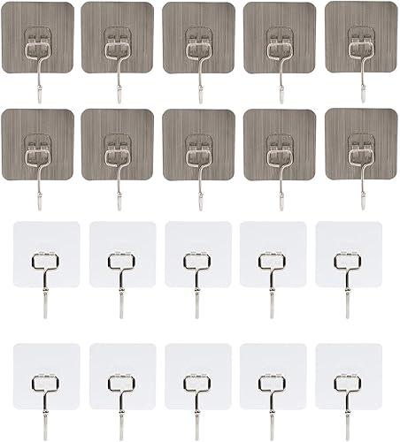 Sherry - 20 ganchos de pared grandes, ganchos adhesivos de plástico de 33 libras (máximo), ganchos resistentes para toallas, gancho de pared
