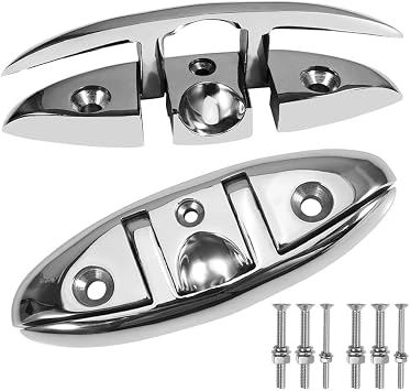 Kalekey Boat Cleat 5 inch 316 Stainless Steel Folding Cleats Marine Grade Rope Cleat Flip Up Dock Cleat for Boat Kayak