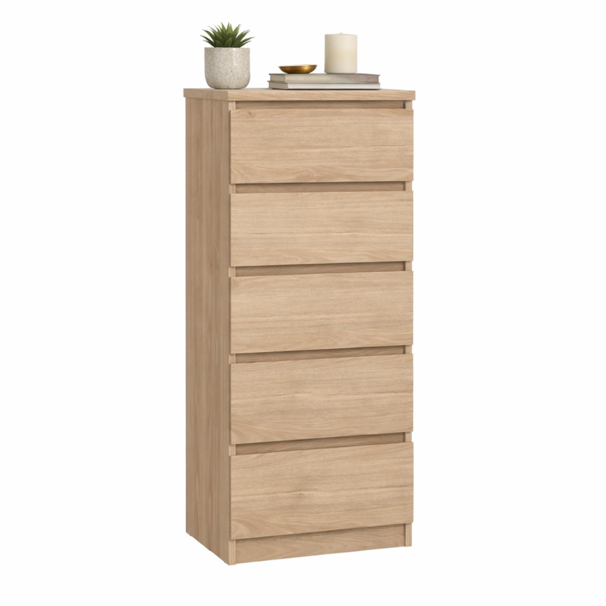 Cómoda, Cajonera Dormitorio SIL Oak con 5 Cajones, Color Jackson Hickory, 41 x 50 x 112 cm