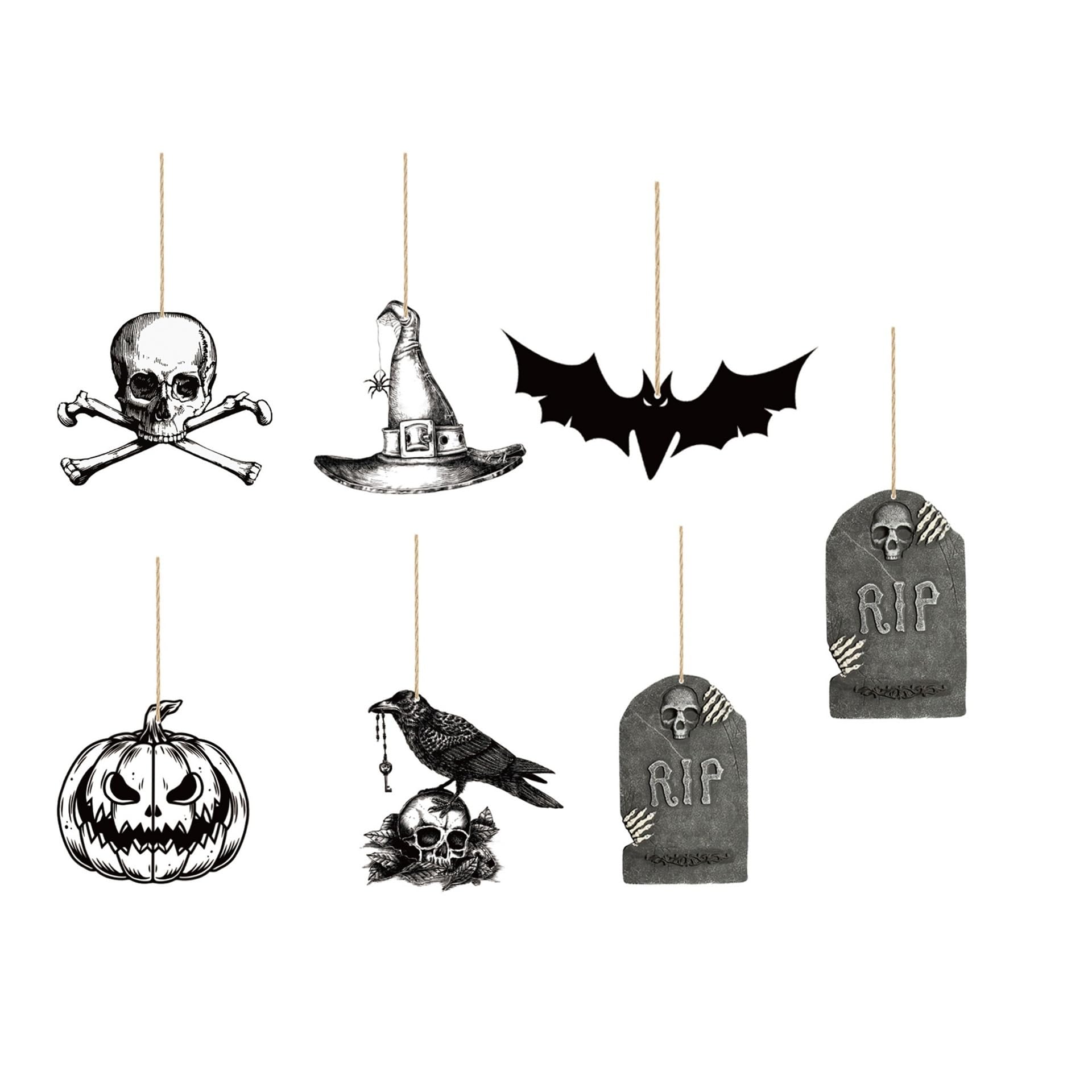 OTKSMDYY Halloween Party Atmosphere Decoration Door Ornament Ghost Pumpkin Black Cat Wooden Front Wall Sign(Halloweenwoodentagtypec-6pcs)