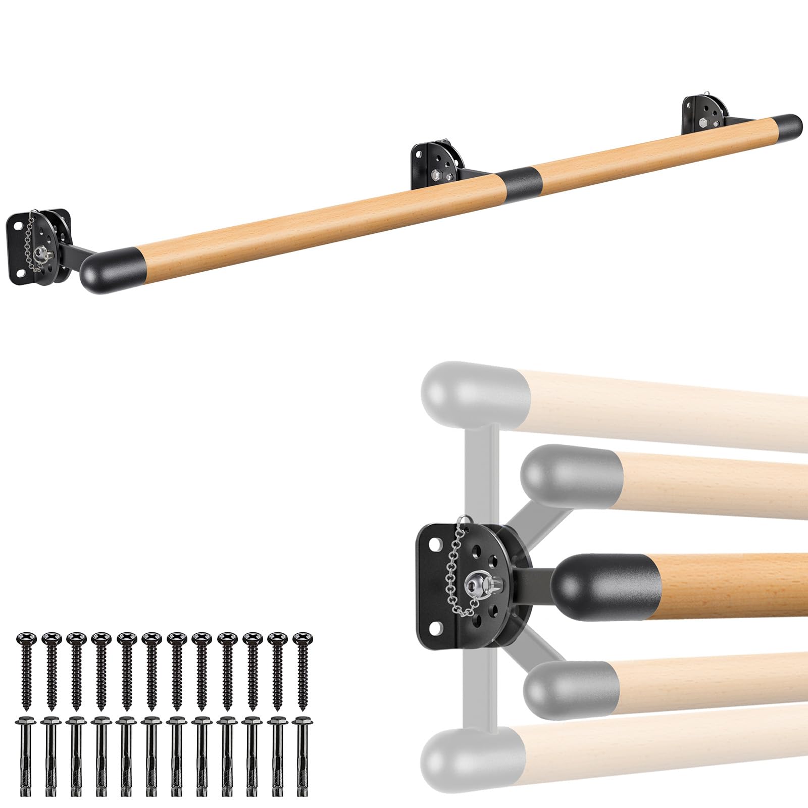 Dolibest Space Saver, 3ft -10ft Ballet Barre, Wall Mounted Traditional Wood Ballet Barre System Stretch/Dance for Home Barre Workout Equipment, Height Adjustable, for Kids and Adults