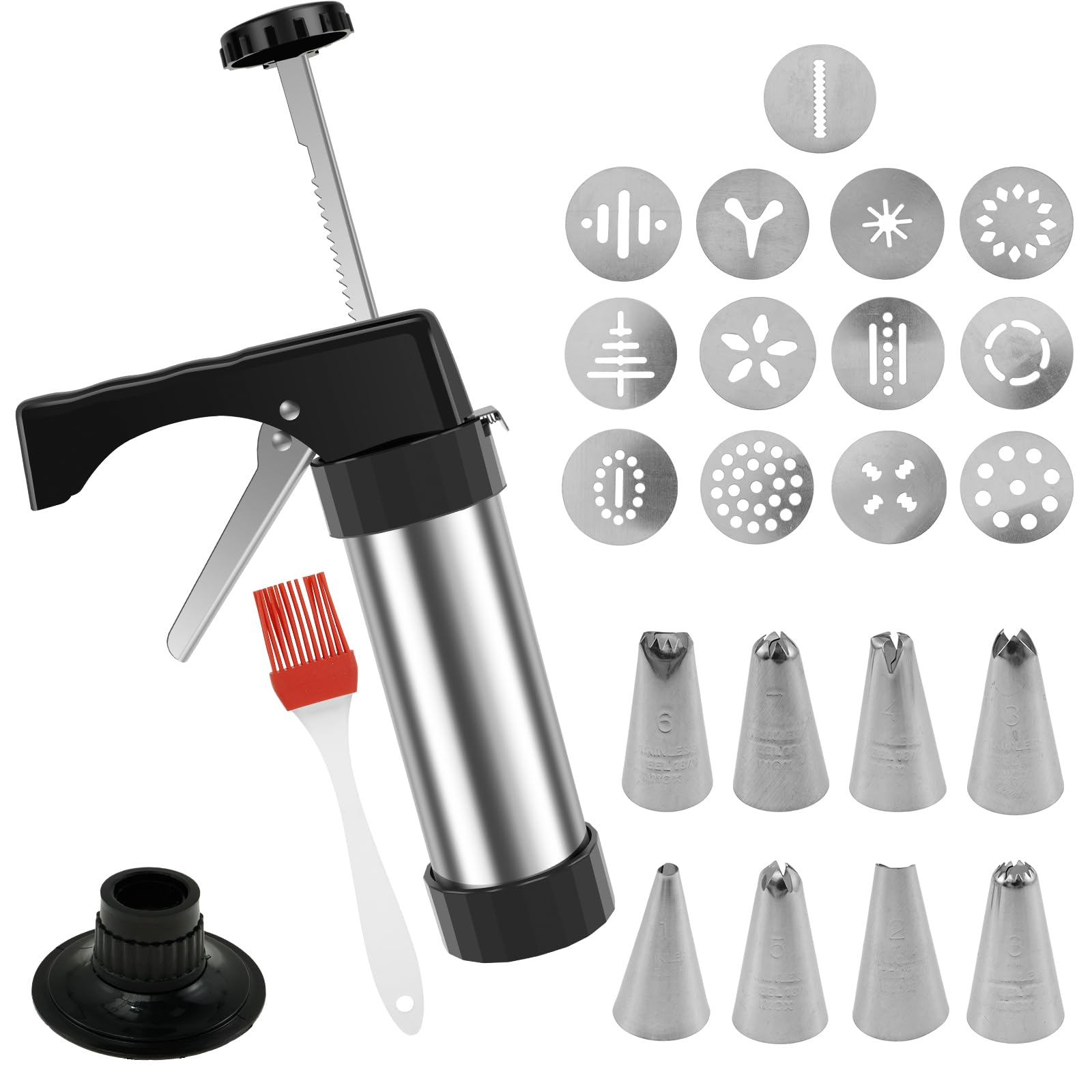 Stainless Steel Biscuit Maker Set Reusable Rust Proof Biscuit Maker Machine Multipurpose Spritz Cookie Press Set With Ergonomic Handle for Cake Cookie