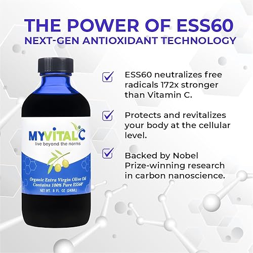 Miniatura 3 de MyVitalC Aceite de oliva virgen extra orgánico Suplemento antioxidante puro ESS60 para antienvejecimiento, oxidación, longevidad, sueño, más