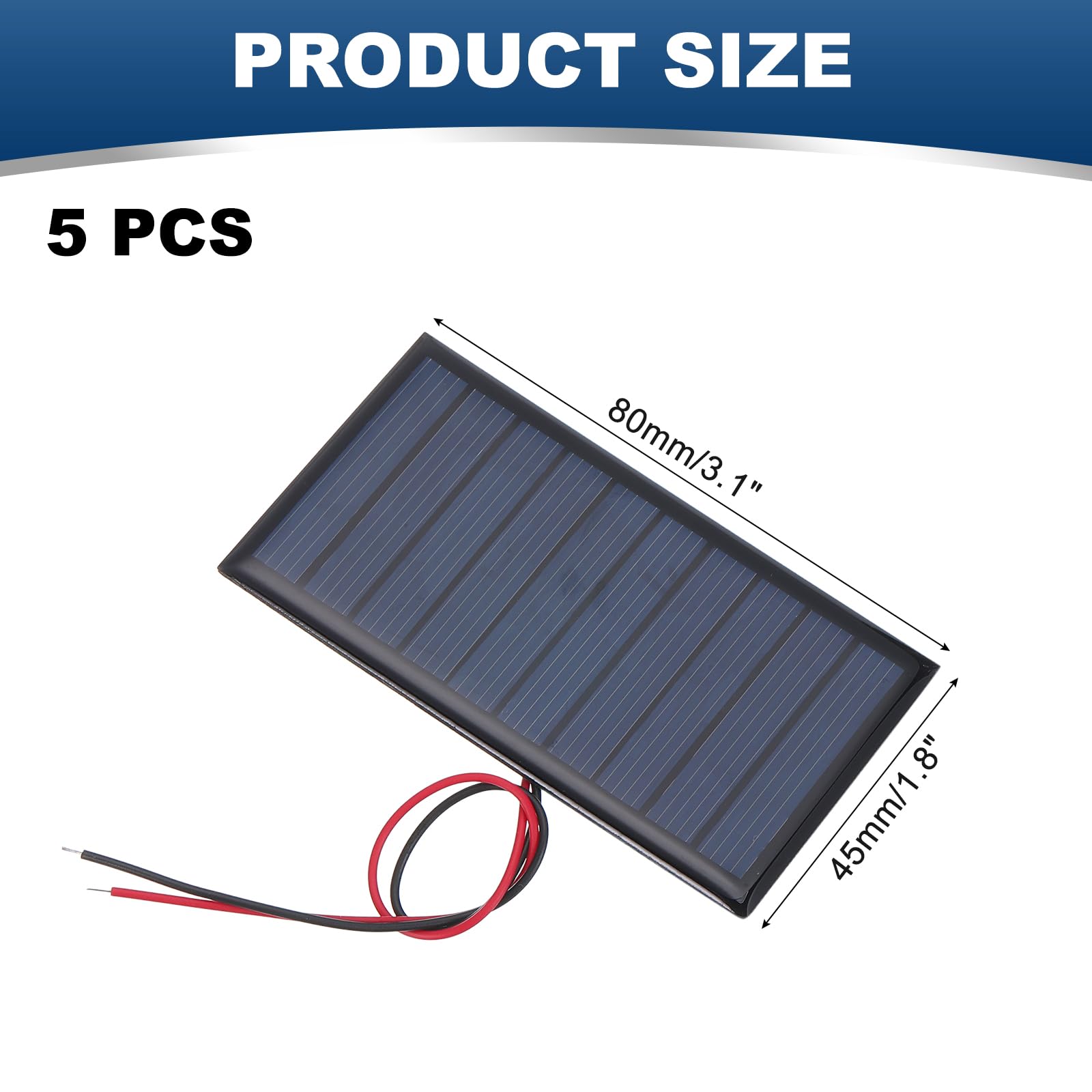 QUARKZMAN 5 szt. miniaturowych paneli słonecznych 5 V, 0,45 W, 90 mA, małe polikrystaliczne panele słoneczne z 2 kablami do zestawów, materiałów, zabawek elektrycznych, ładowarka, 80 mm x 45 mm