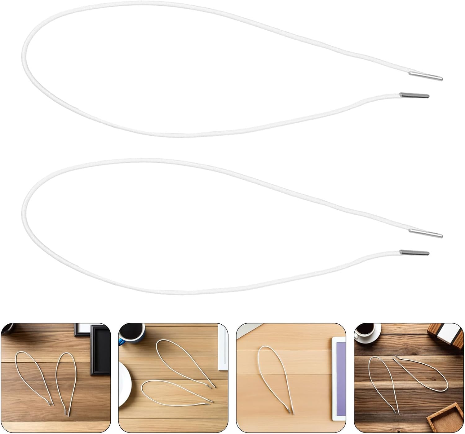 SEWACC 100pcs Elastic Barbed Cord and Mask Strap for DIY Crafting, 1.5mm White Stretch Elastic Band with Iron Buckle, Face Mask Lanyard and Hat String and Adult Sewing Supplies