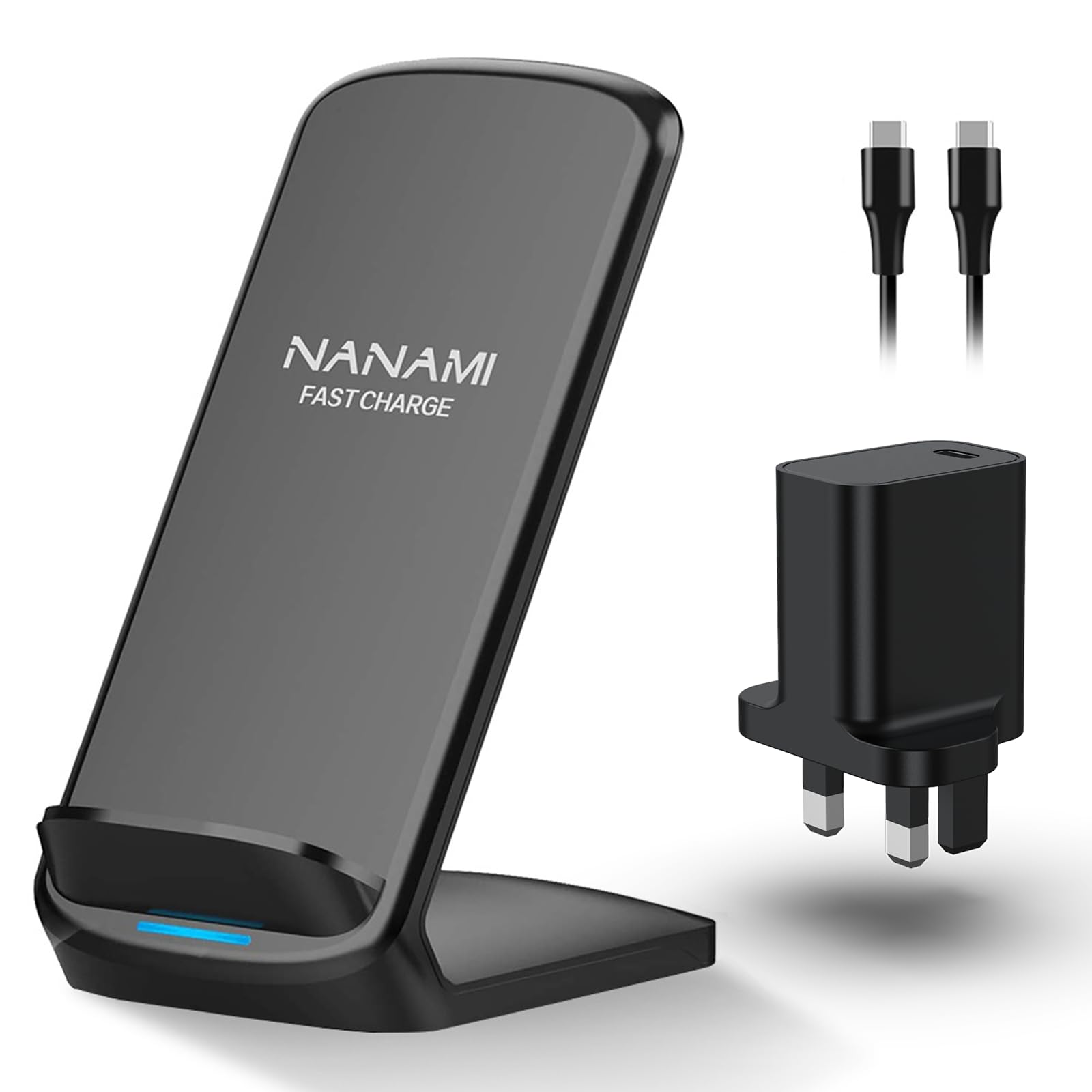 NANAMI Wireless Charger with 20W PD 3.0 Plug - Qi-certified Fast Charging Stand for iPhone 17 16 15 14 13 Pro Max 12 11 SE2 XS XR X 8, Induction Charger for Galaxy S25 Ultra S24 S23 S22 S21 S20 S10 S9