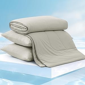 Monbix ChillChilla Cooling Comforter Queen Size-3 Pieces Cooling Blankets for Hot Sleepers and Night Sweats, Double-Sided Summer Queen Comforter Set, Breathable Lightweight Blanket Grey