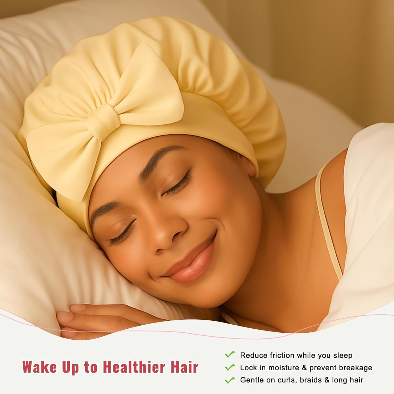 Silk Satin Hair Bonnet with Strap for Sleeping, Double-Layer Sleep Cap for Women, Soft Lining Wrap for Curly Hair - Image 3