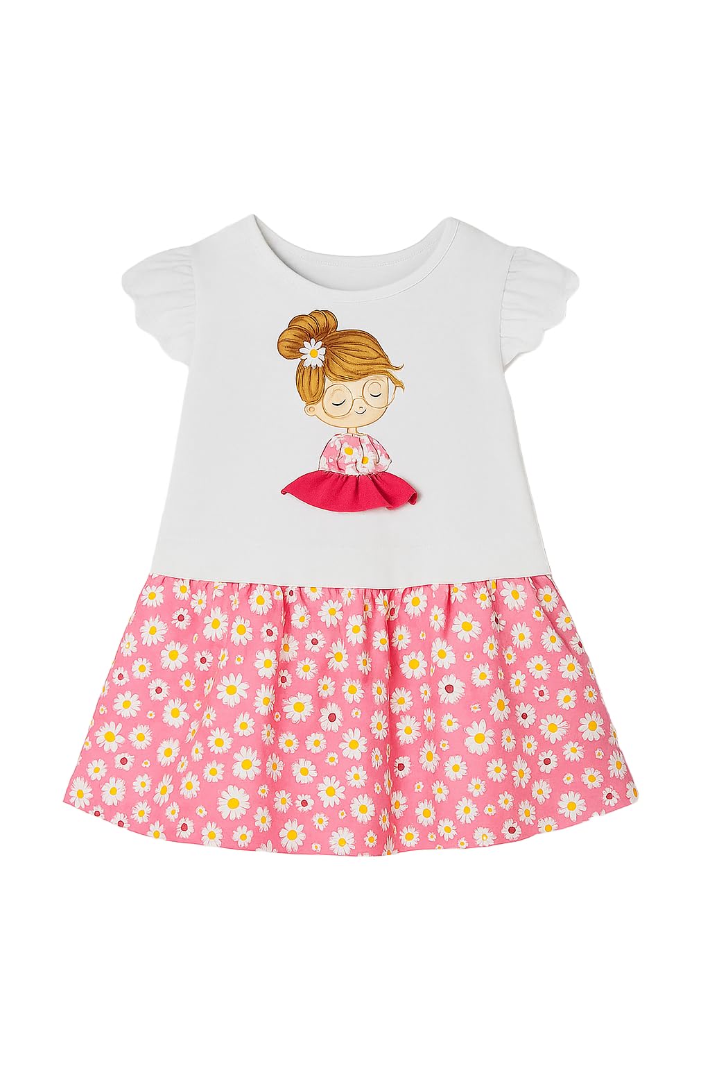 Mayoral 1941 Vestito Estivo Bambina 6-24 Mesi – Rosa con Stampa Bimba e Margherite, Gonna Floreale Ampia, Cotone Leggero, Look Dolce e Comodo Estivo