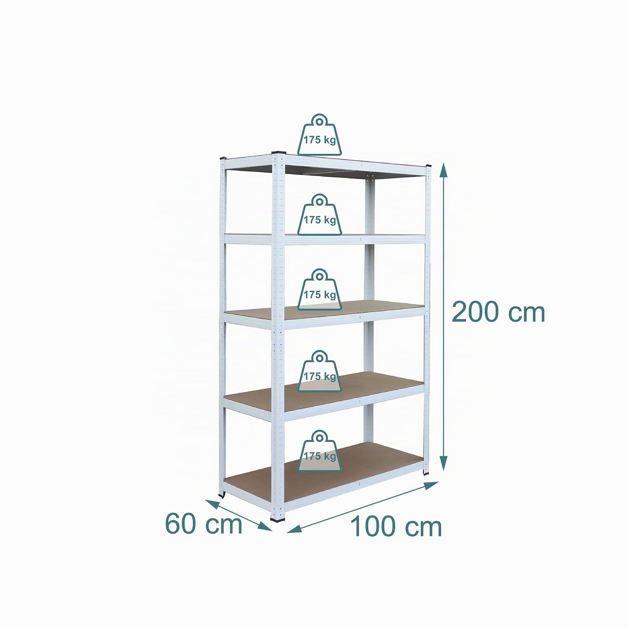 Relaxdays Étagère Lourde 875 kg, 5 Niveaux, emboîtable, Blanc/Marron, 60x100x200 cm pour Cave et Garage