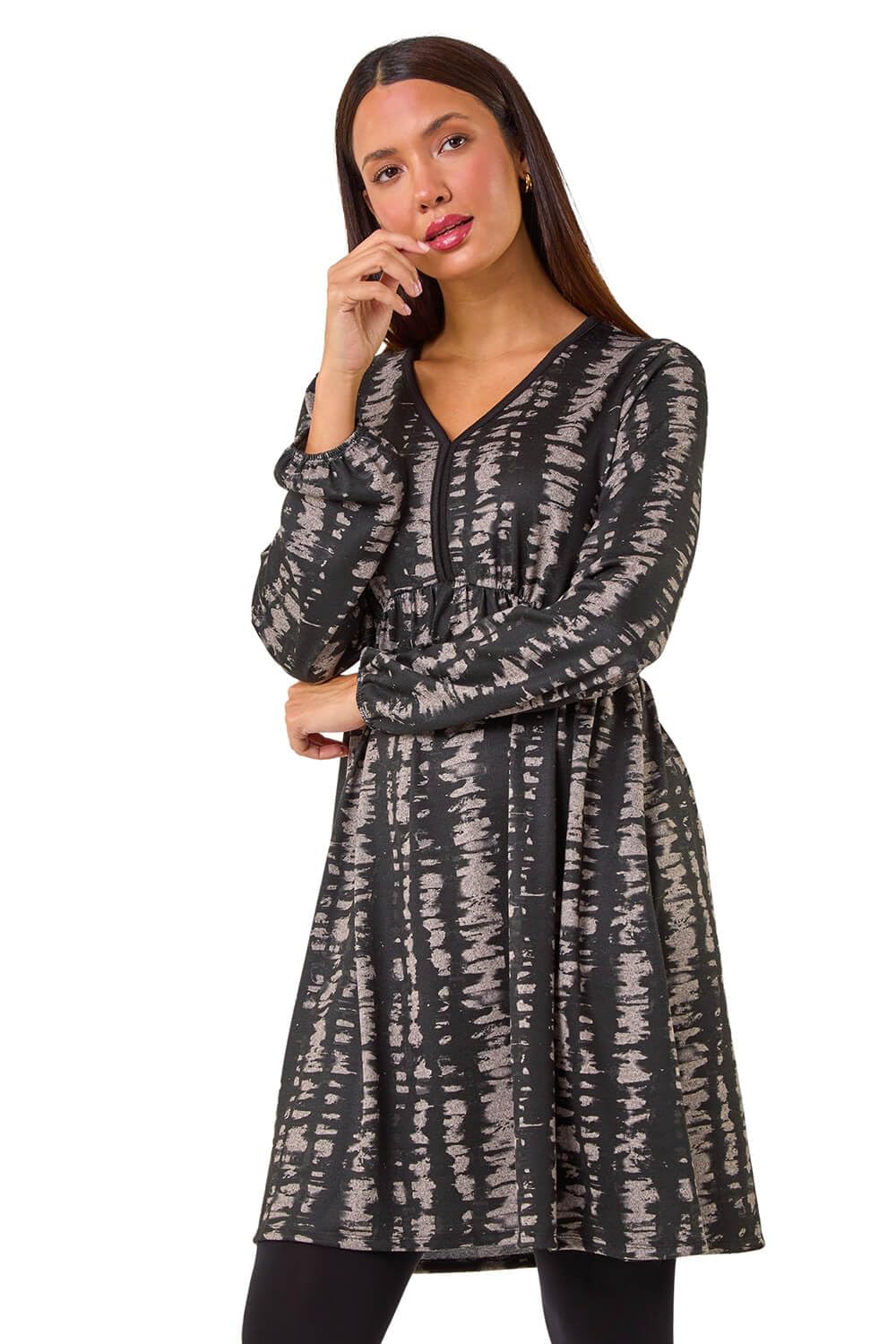 Roman Women's Abstract Print Soft Knit Stretch Dress in Black | Size: 14