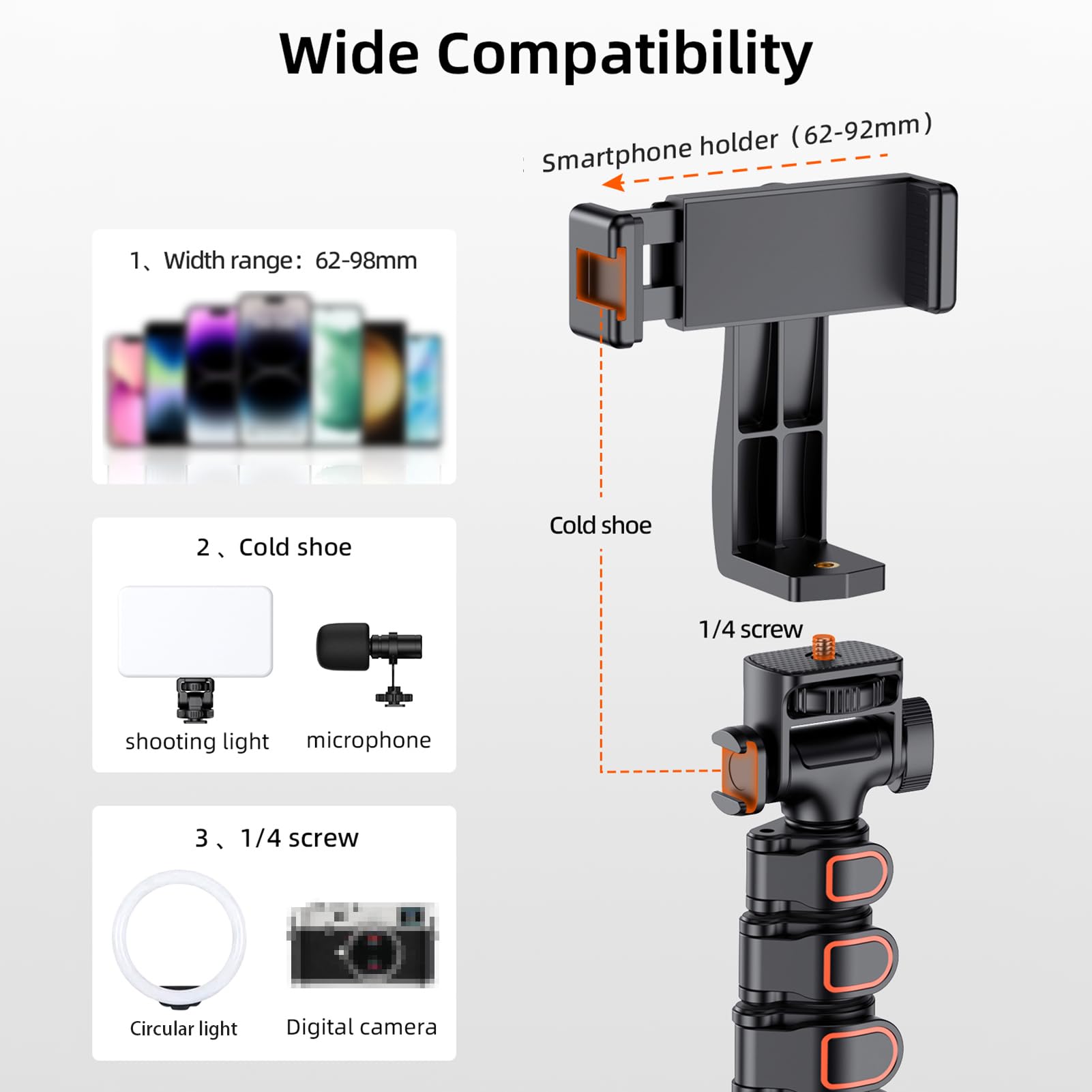 Asixxsix Treppiede per Selfie Stick da 1,6 Metri per Telefono con Telecomando