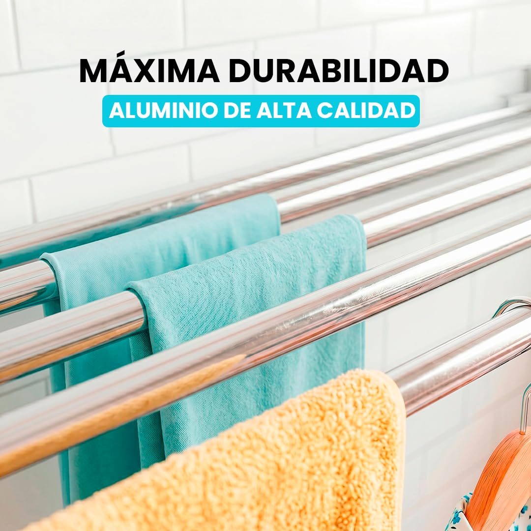 Marctani Tendedero Extensible Pared Ahorra Espacio - Tendederos Plegables ANTIOXIDANTES Interior o Exterior - Tendal Plegable Resistente 24 Pinzas - Tenderete de Ropa (Blanco, 120 CM)