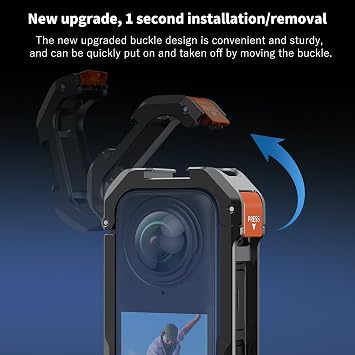 VRIG Frame Cage for Insta360 X4,Aluminum Protective Case for Insta360 X4 with Silicone Lens Cover, Built-in Cold Shoe and 1/4 Threads