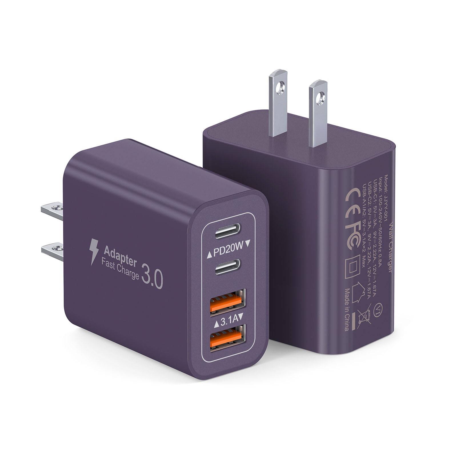 [2Pack] 40W USB C Plug,4-Port Fast Charger Block PD+QC 4 Port Charger Cube Wall Charging Box Brick for Samsung Galaxy S22/S21+/S21 Ultra,Magsafe