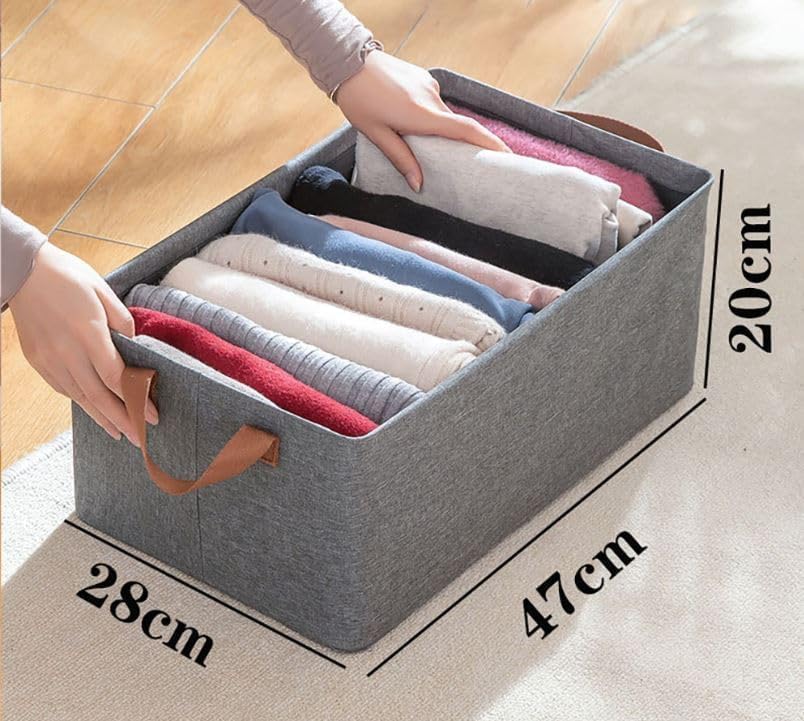 Image of Wardrobe Organizer for Clothes with Storage Baskets for Clothing Fabric Storage Box with Handles Shelf Basket for Storage Clothes Pants Jeans Sweater (4) (Pack Of 3)