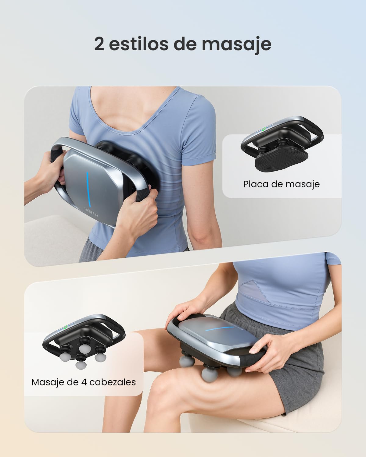 RENPHO Pistola de masaje de 4 cabezales de tejido profundo con 4 niveles, herramienta de masaje eléctrica con cabezal de masaje reemplazable para piernas, brazos, cintura, espalda, alivio del dolor