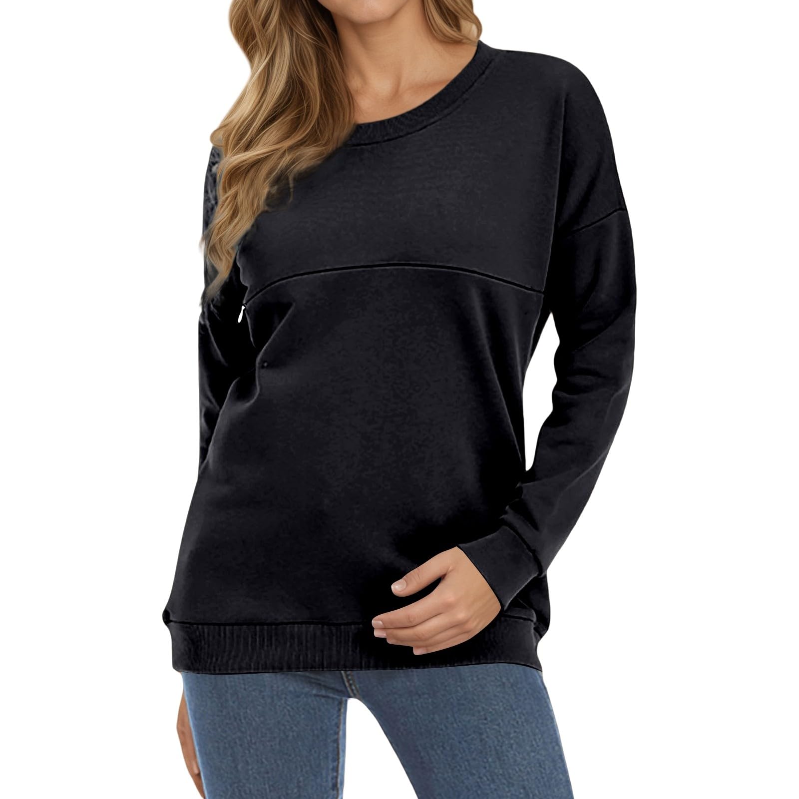 Stillpullover Damen Langarm Umstands mit Stillfunktion Stilltop Lang Ärmel Umstandspullover Stillshirts Kapuzenpullover Sweatshirt Freizeitkleidung