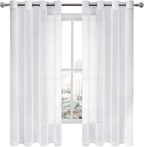Miniatura 9 de DWCN - Cortinas de gasa transparente, estilo lino, con ojales, diseño de lino, para sala de estar, juego de 2 paneles