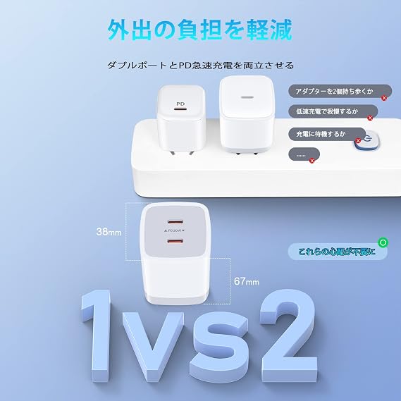 Type-C USB Charger, 40W 2 Ports, iPhone 16 Charger, Type C Outlet, USB Outlet, PD3.0 Compatible, Gan Approved, PSE Certified iPhone 16, 15, 14, 13, 12, 11 X 8 Series, iPad, Macbook Air, Surface, and Other Chargeable Devices within PD40W Standards, 1 x White