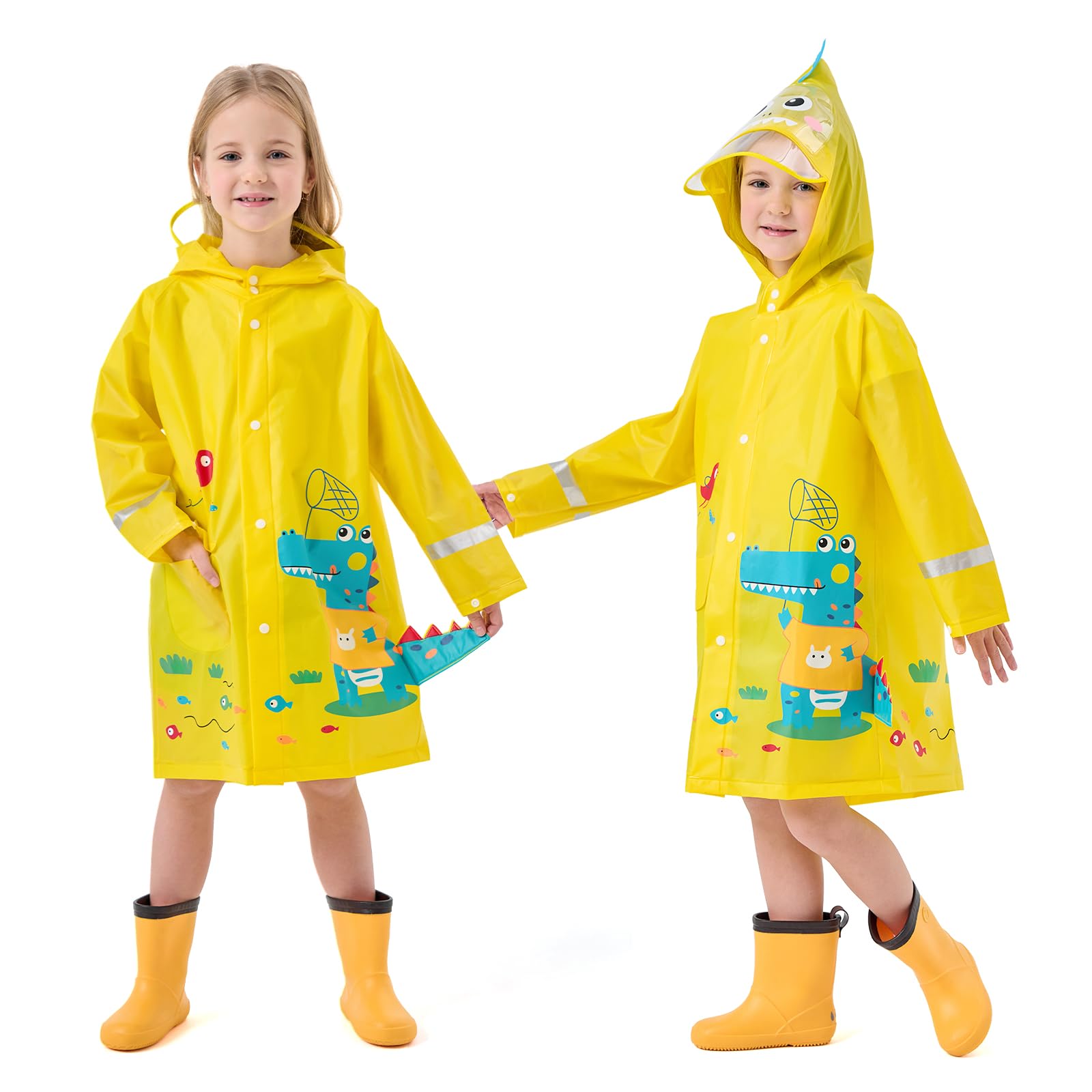 Lymaha Impermeabile per Bambino, Mantella Antipioggia con Cappuccio Cartone Animato 3D Antipioggia Impermeabile Bambina Tuta Portatile Mantellina Bambino 2-12 Anni