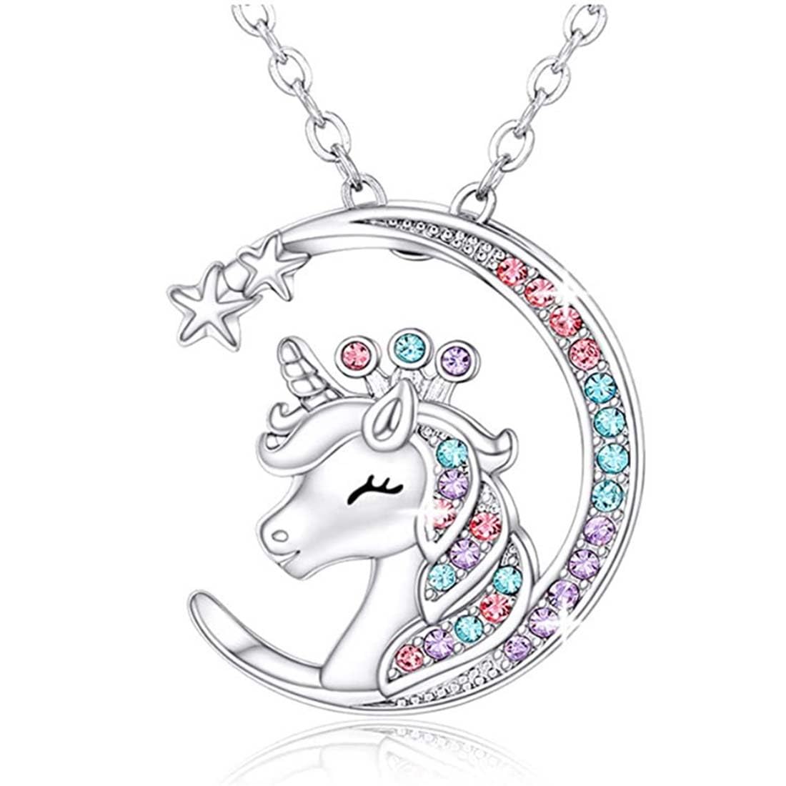 Collier Licorne Zirconia Arc-En-Ciel Étoile Croissant Lune Bijou Enfant