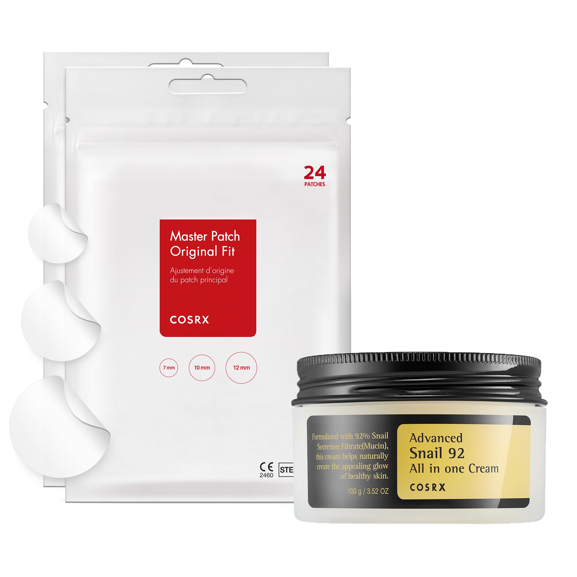COSRX Acne Healing Duo - Acne Pimple Patch 2 Pack 48 Counts Snail Mucin 92 Moisturizer Acne Care