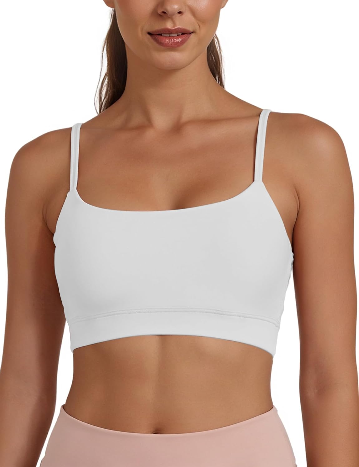 Buauty U Neck Sports Bra for Women, Adjustable Thin Straps Padded Push up Light Support Low Impact Racerback Yoga Bras