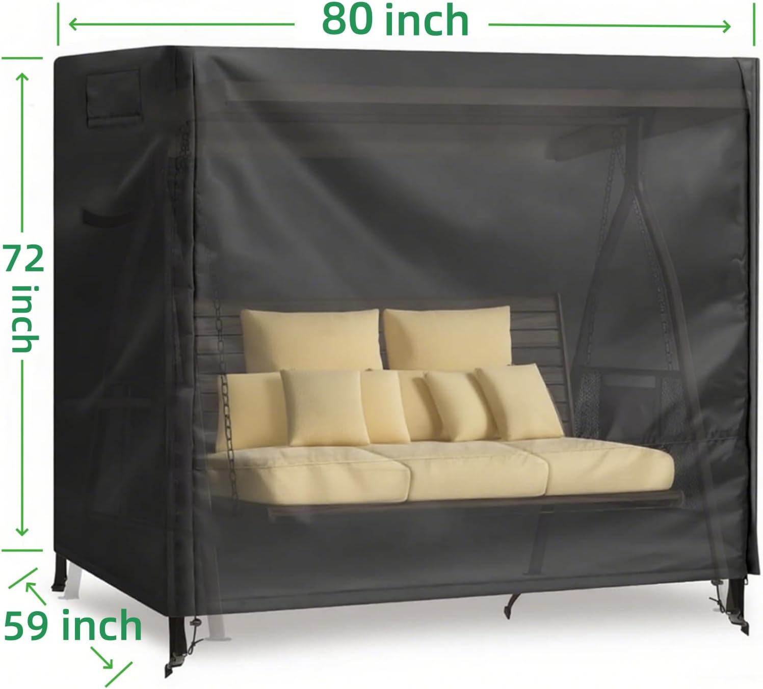Outdoor Swing Covers 3 Seater Waterproof Patio Hammock Garden Porch Swing Cover Garden Glider Chair Cover UV Resistant Swing Canopy Covers All Weather Protection (80 x 59 x 72inch)