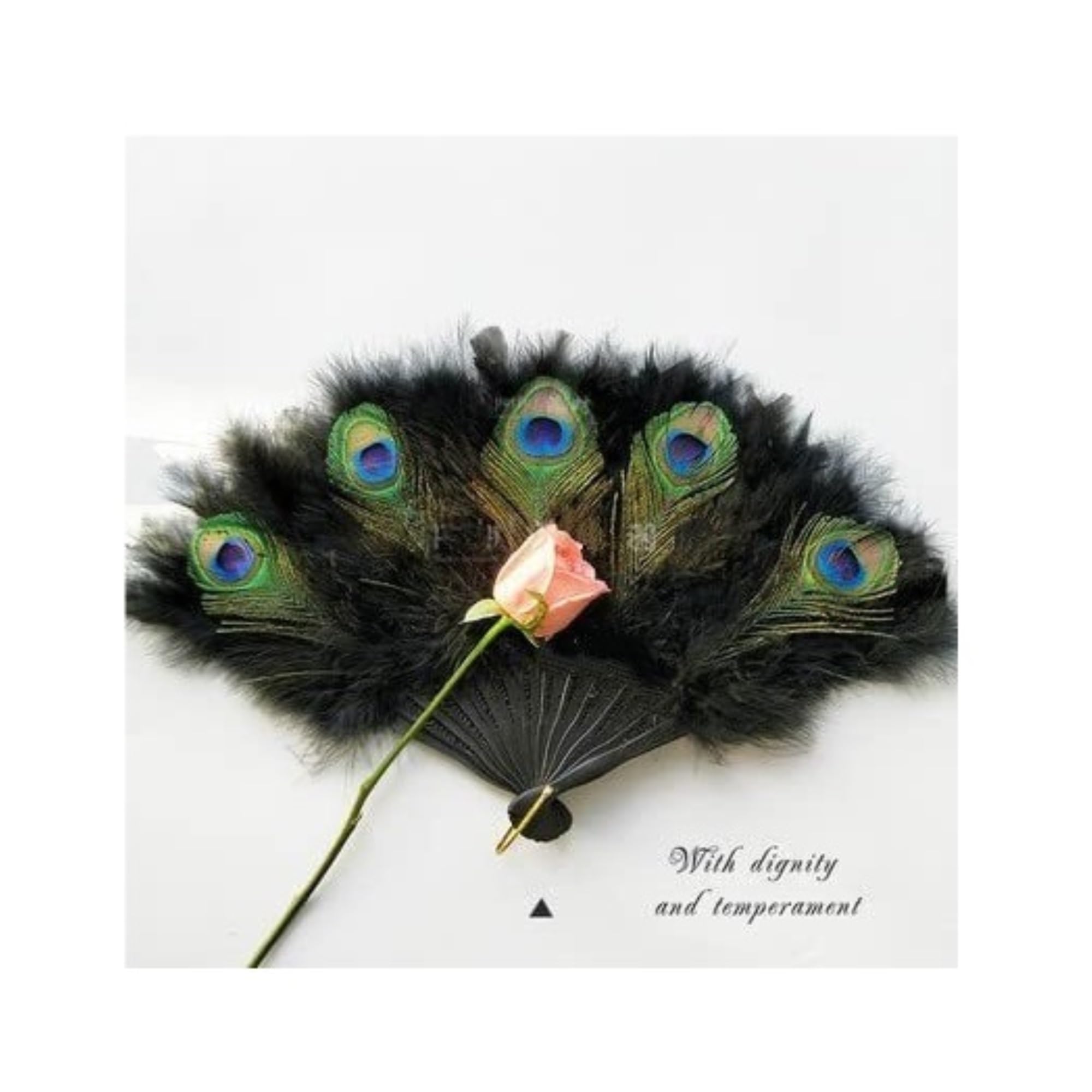 SUNMME Folding Fans Hand Fans Folding Fan Chinese Feather Fan Peacock Feather Folding Hand Fan Wedding Party Dance (Color : A29 46x26cm) Decorative
