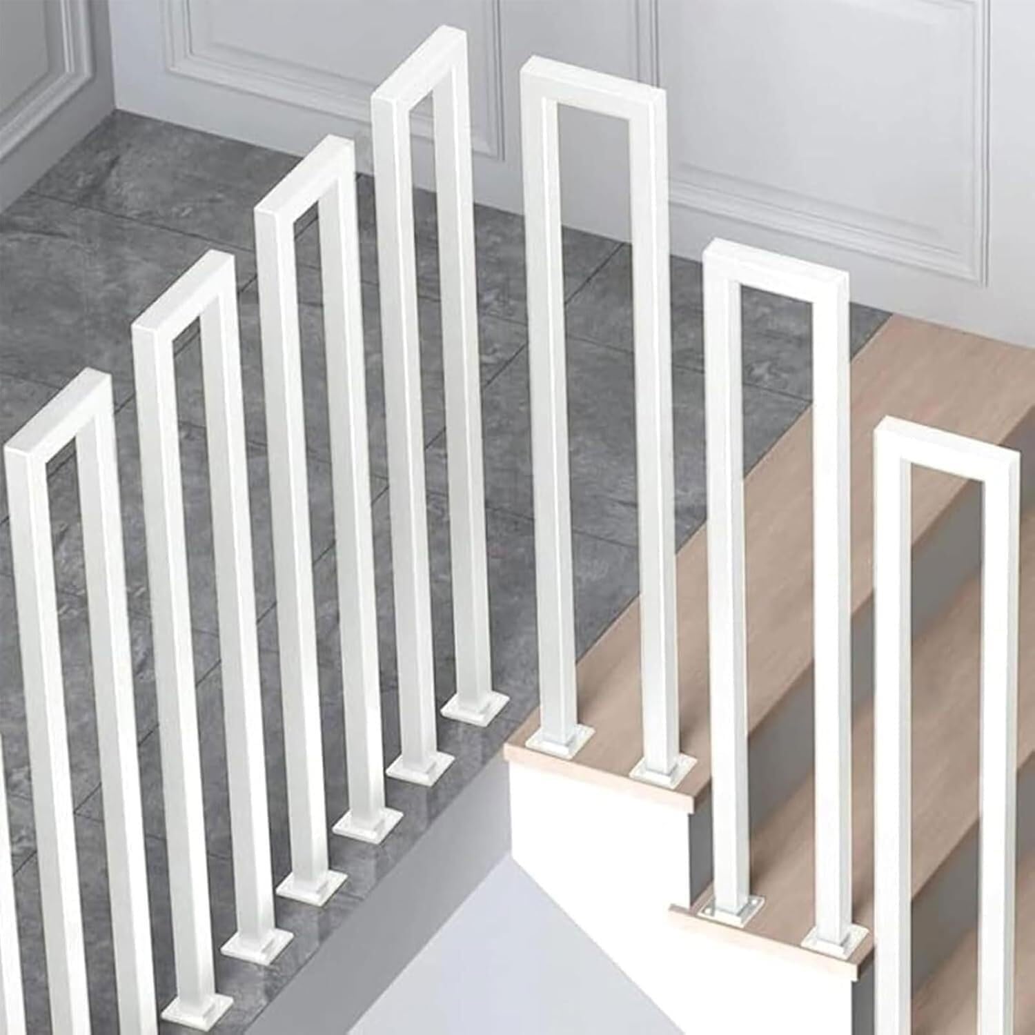 Handrails for Indoor Stairs, White U-Shaped Stairs Handrail, Handrails for Outdoor Steps, Non-Slip Wrought Iron Step Railing, for Porch, Loft, Corridor, Garden Fence Armrest(55CM/1.8FT)