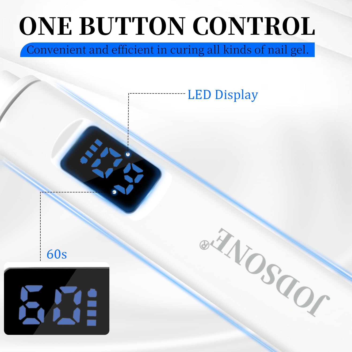 JODSONE Lampada UV per Unghie Portatile Piccola con Magnete e Display LCD - Lampada LED Ricaricabile Maniüre per Casa, Design Compatto e Maneggevole, Bianco