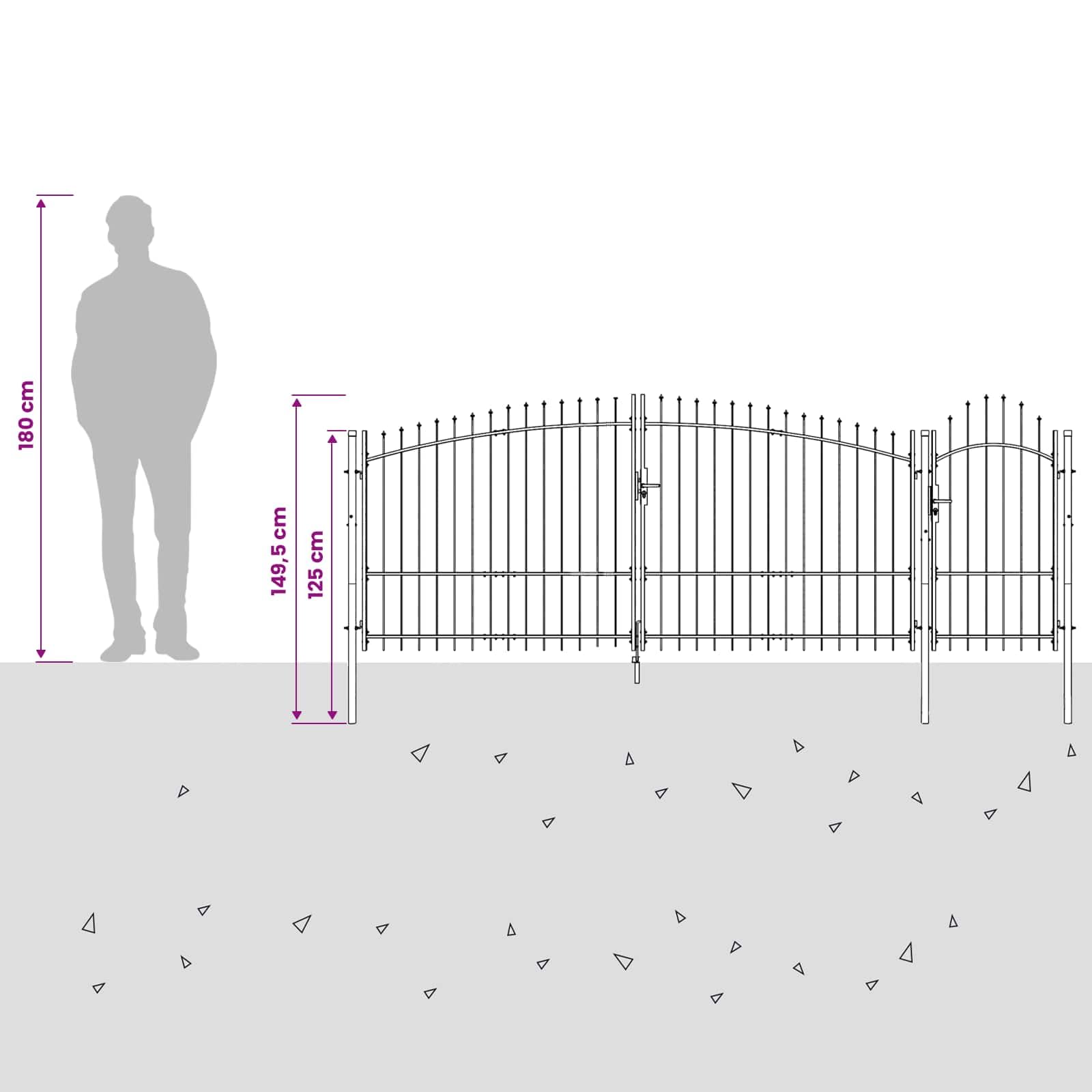 vidaXL Gartentor mit Schloss Grau 100 x 400 cm Stahl, Moderne Gartentür, rechteckiger Stahl-Eingang, wetterfestes Barriere, sicherer Zugang zur Terrasse