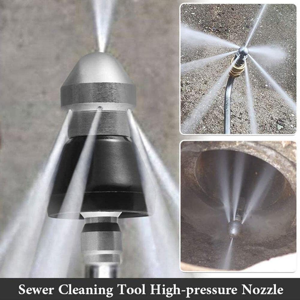Moageme Hogedrukreiniger Riool Jetter Nozzle, Afvoerstraalmondstuk, rioolreinigingsmondstuk met 6 achterwaartse gaten en 1 voorwaarts gat, 1/4 inch snelkoppeling, 5000 psi, voor reinigingstoepassingen