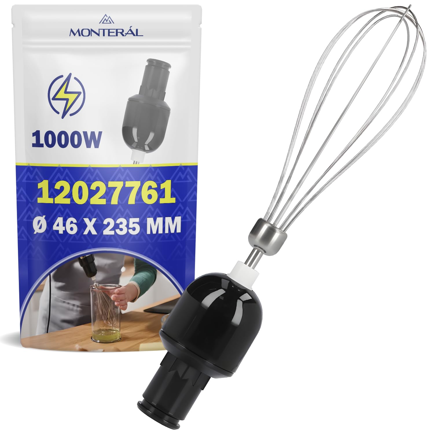 MONTERAL Frusta con Riduttore per Frullatore a Mano Ø 46x235 mm con Codice Originale 12027761 per Bosch ErgoMixx Style 1000W - Garanzia di 10 Anni