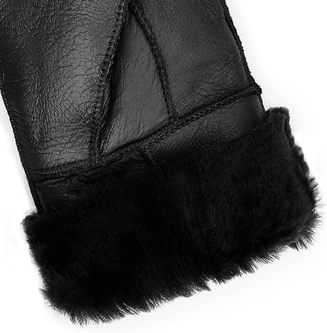 Harssidanzar Winter Leather Gloves,Warm Shearling Wool Lined for Women Winter Cold Weather Gloves KL029US - Image 3