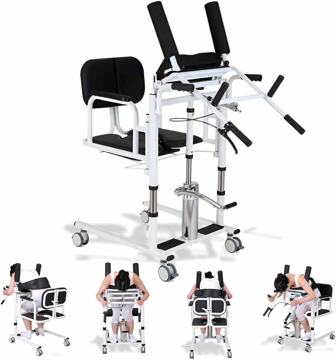 Silla Transferencia Gruas,Elevador Silla Ruedas,180° Asiento Dividido + Elevación Hidráulica,Altura Ajustable + Ruedas con Bloqueo,Hogar/Baño,Personas Mayores/Discapacitados Black