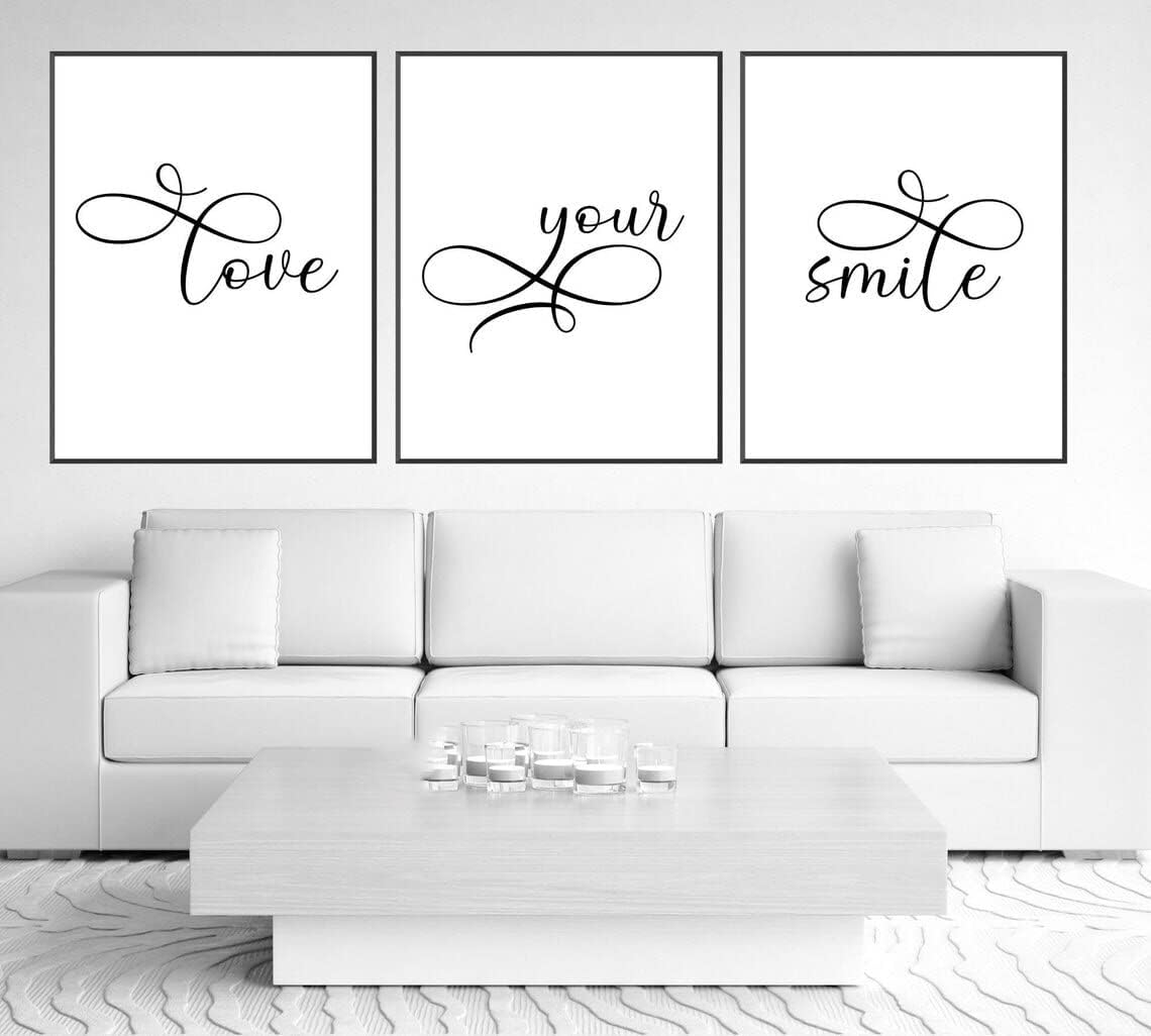 NATVVA 3 Pieces Love Your Smile Poster Dental Quotes Painting Teeth Whitening Canvas Pictures Artwork For Dental Office Home Decor With Wooden Inner Frame