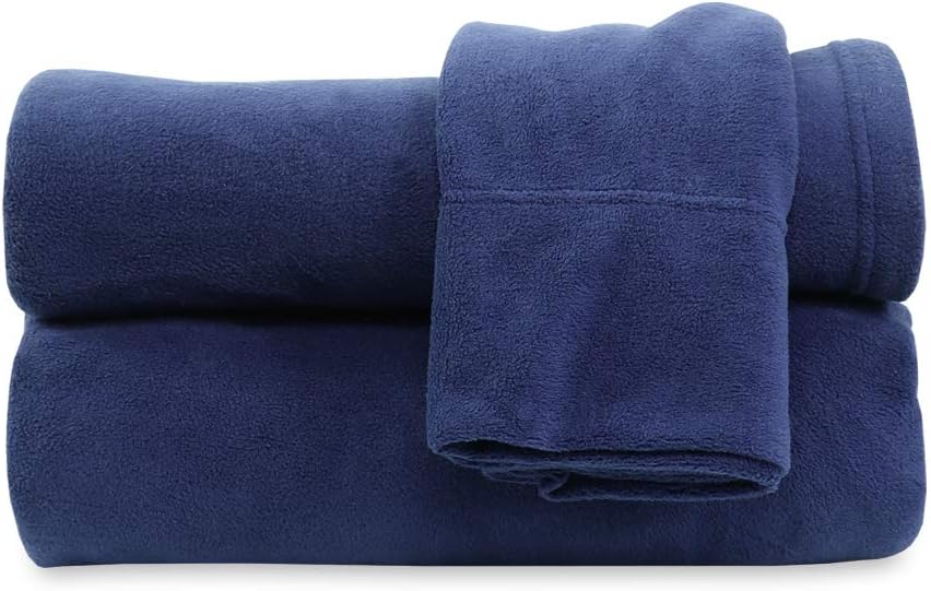Berkshire Blanket Microfleece Sheet Set | Super Soft Cozy Fleece Sheets | All-Season Warmth | Dark Blue | Twin (66" x 90")