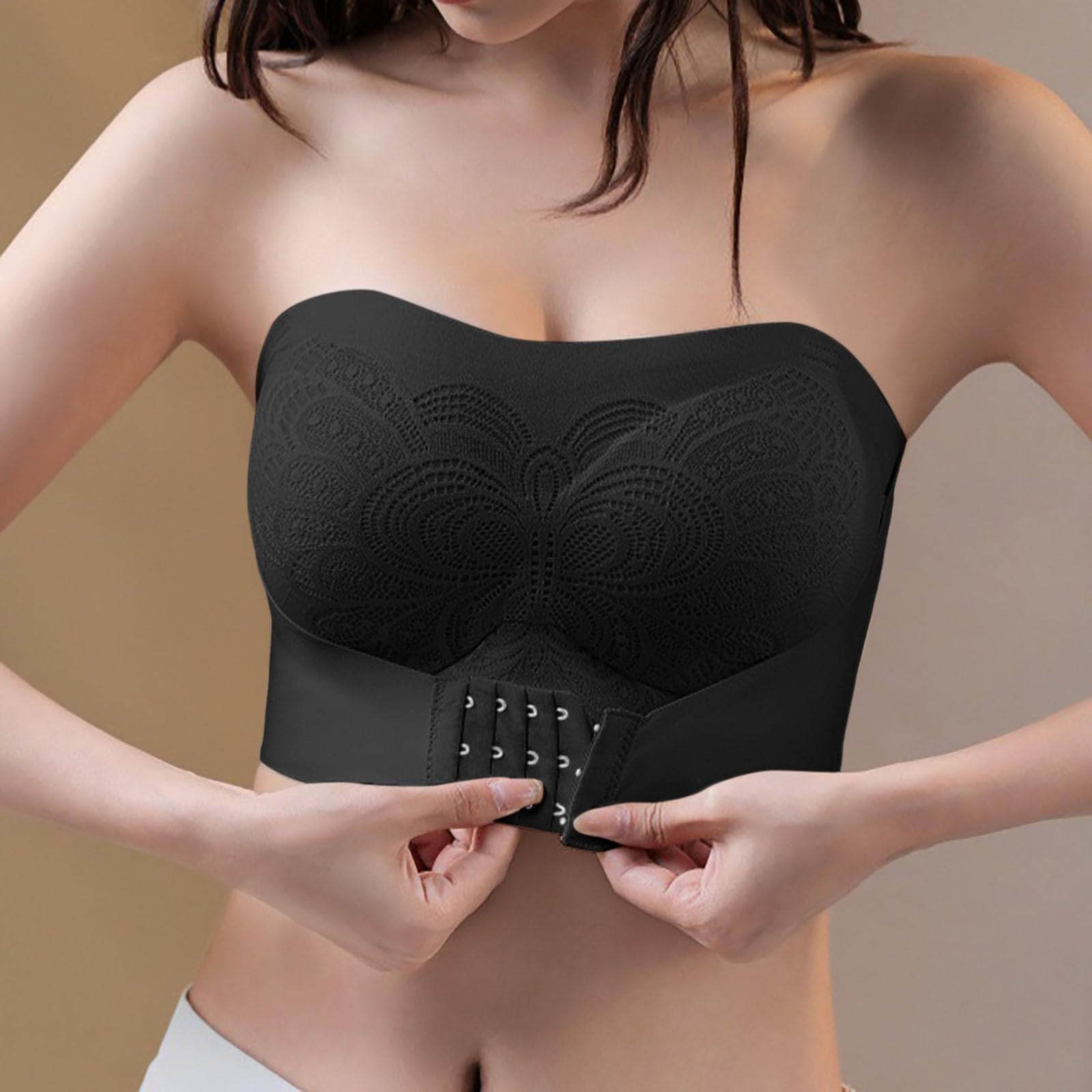 Biustonosz bez ramiączek damski bezszwowy usztywniany push up bez fiszbin brytyjskie biustonosze podnoszą topy bandeau duży pasek na piersi wygodny, całkowicie zakryty bezprzewodowy biustonosz damski
