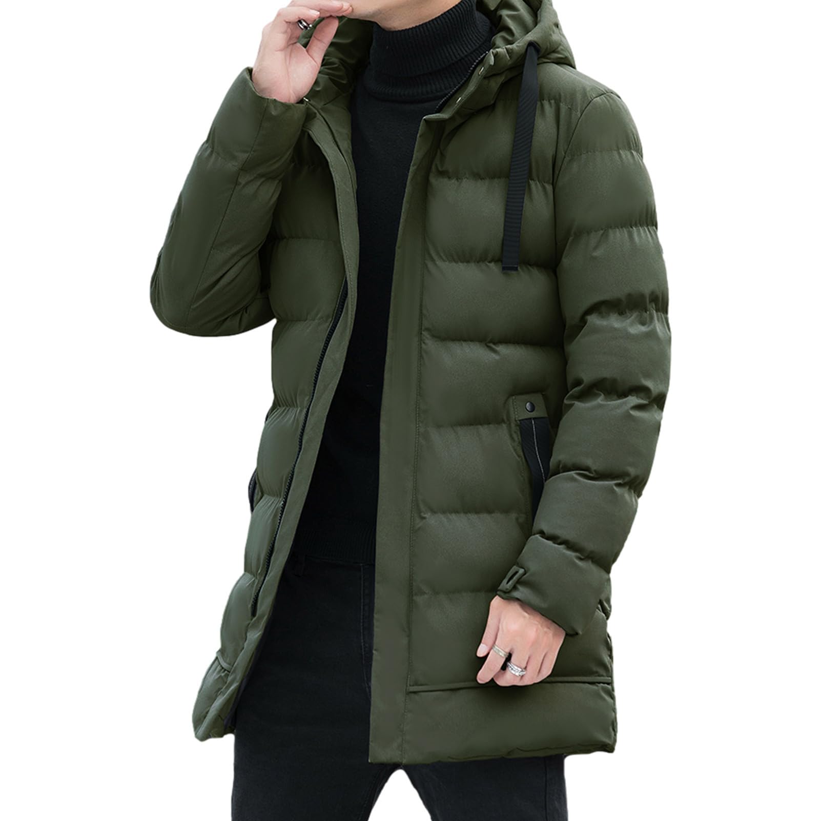 Hombre Chaqueta Térmica de Invierno con Capucha Longitud Media Acolchado Relleno Abrigos de Plumón