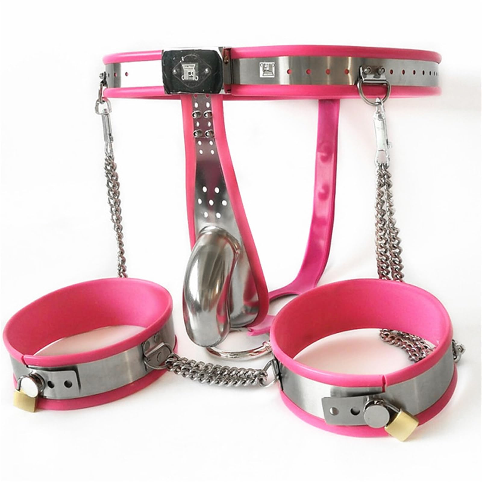 Ceinture de chasteté BDSM for hommes avec plug anal, colliers de bondage for les jambes, cage à pénis en acier inoxydable BDSM, dispositif de chasteté for hommes et couples(90cm-100cm)