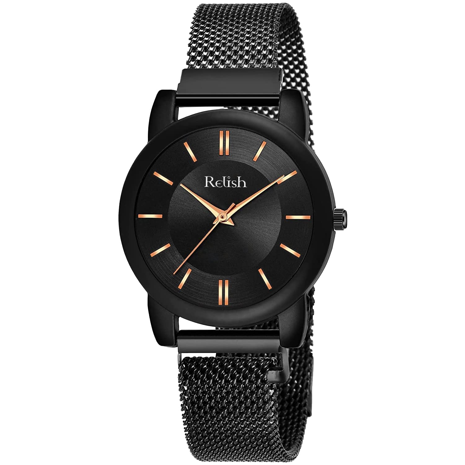 Relish Premium Black Dial & Black Magnetic Mesh Strap Watch for Women & Girls (RE-L2011B) (B09VPMN6CN) Amazon Price History, Amazon Price Tracker