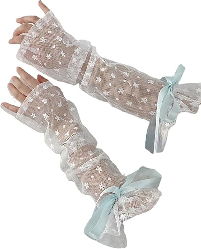Miniatura 7 de Lace Kawaii Long Fingerless Gloves Aesthetic Y2k Arm Warmers Acubi Gothic Accessories Floral Graphic Women Clothes