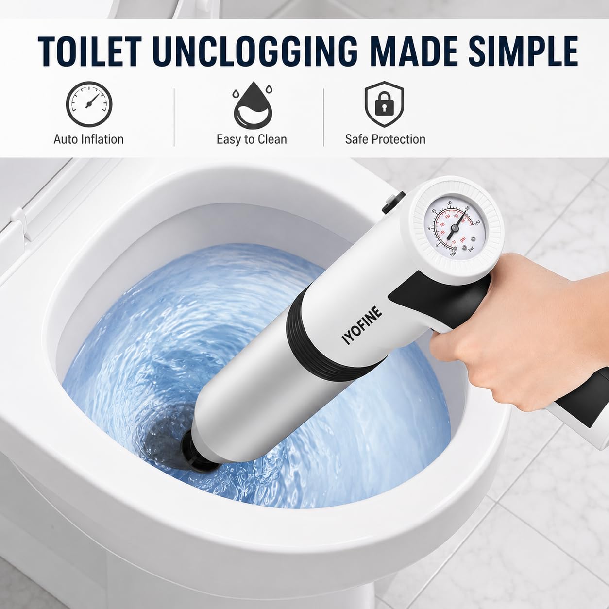 Déboucheur de toilettes électrique haute pression pour salle de bain, sols, outil de débouchage polyvalent et robuste
